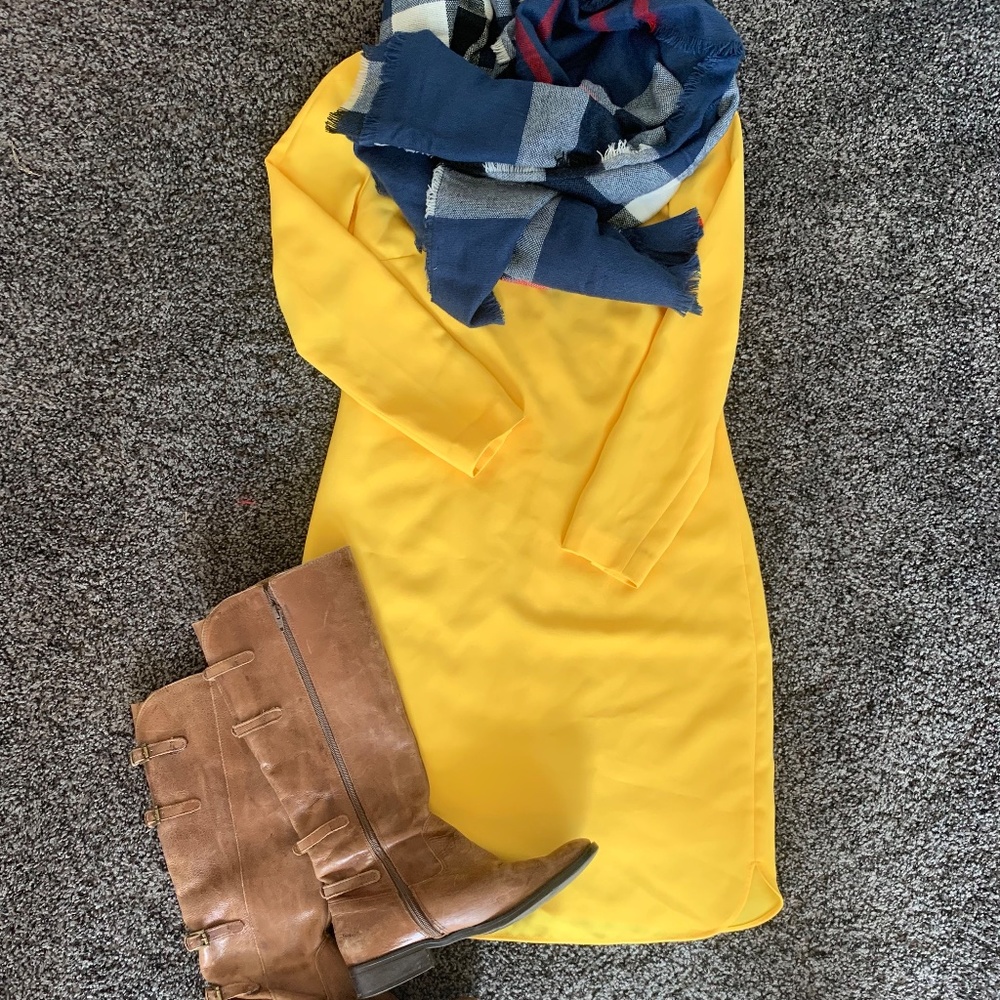Canary Yellow 3/4 Sleeve Dress